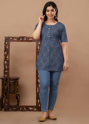 Floral printed cotton blue jaipuri tunic 1