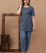 Floral printed pure cotton blue jaipuri tunic