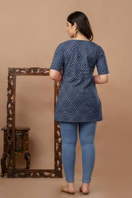 Floral printed cotton blue jaipuri tunic 2