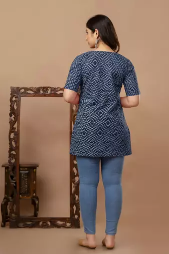 Floral printed  cotton blue jaipuri tunic