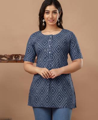 Floral printed cotton blue jaipuri tunic 3