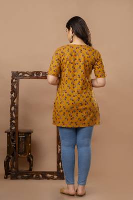 Floral printed  cotton yellow jaipuri tunic 2