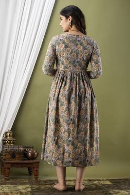 Floral printed grey cotton flared maternity maxi dress 2