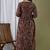 Floral printed brown pure cotton flared maternity maxi dress