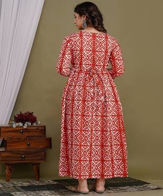 Floral printed red cotton flared maternity maxi dress 2