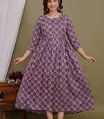 Floral printed purple pure cotton flared maternity maxi dress