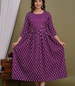 Floral printed purple pure cotton flared maternity maxi dress