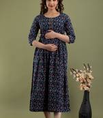 Floral printed black pure cotton flared maternity maxi dress