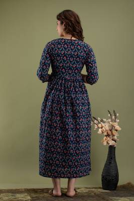 Floral printed black cotton flared maternity maxi dress 2