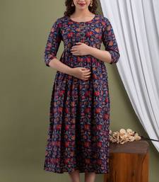 Floral printed black pure cotton flared maternity maxi dress