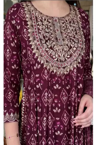 Maroon Embroidered Naira Cut Kurti Pant Dupatta Set