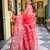 Red pure muslin silk saree with self border and woven motifs