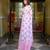 Offwhite handloom linen saree with pink owl block prints all over body