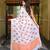 Offwhite handloom linen saree with orange owl block prints all over body