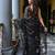 Black pure muslin silk saree with self leaf woven motifs and golden flower butis