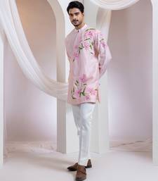 Pink embroidered chanderi kurta set