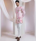Pink embroidered chanderi kurta set