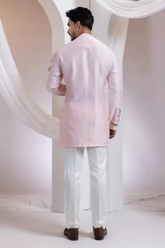 Pink embroidered chanderi kurta set