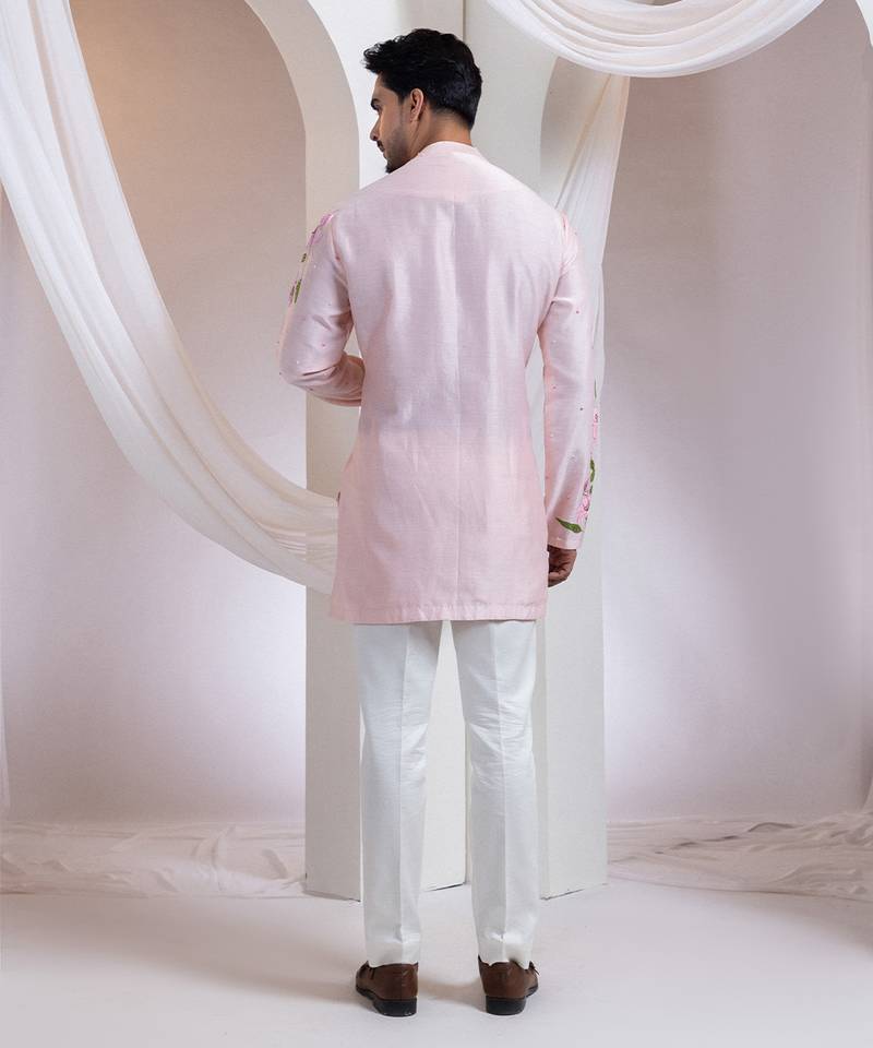 Pink embroidered chanderi kurta set