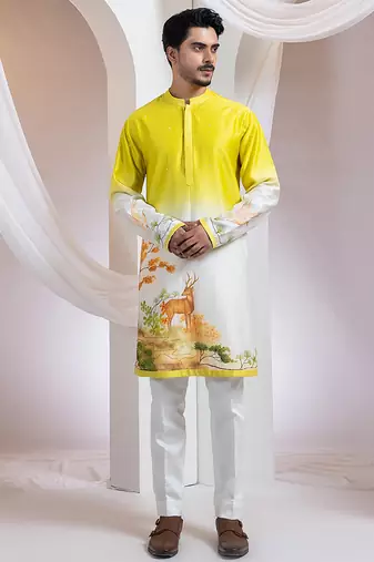 Pink printed chanderi kurta set