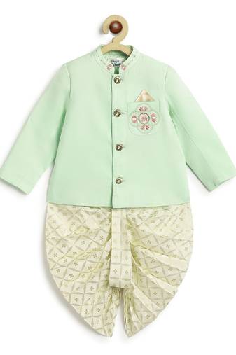 Green plain viscose  bandhgala Set