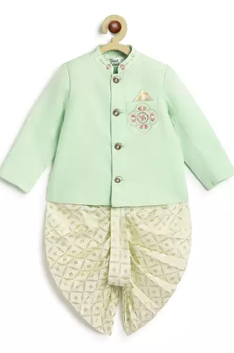 Green plain viscose  bandhgala Set