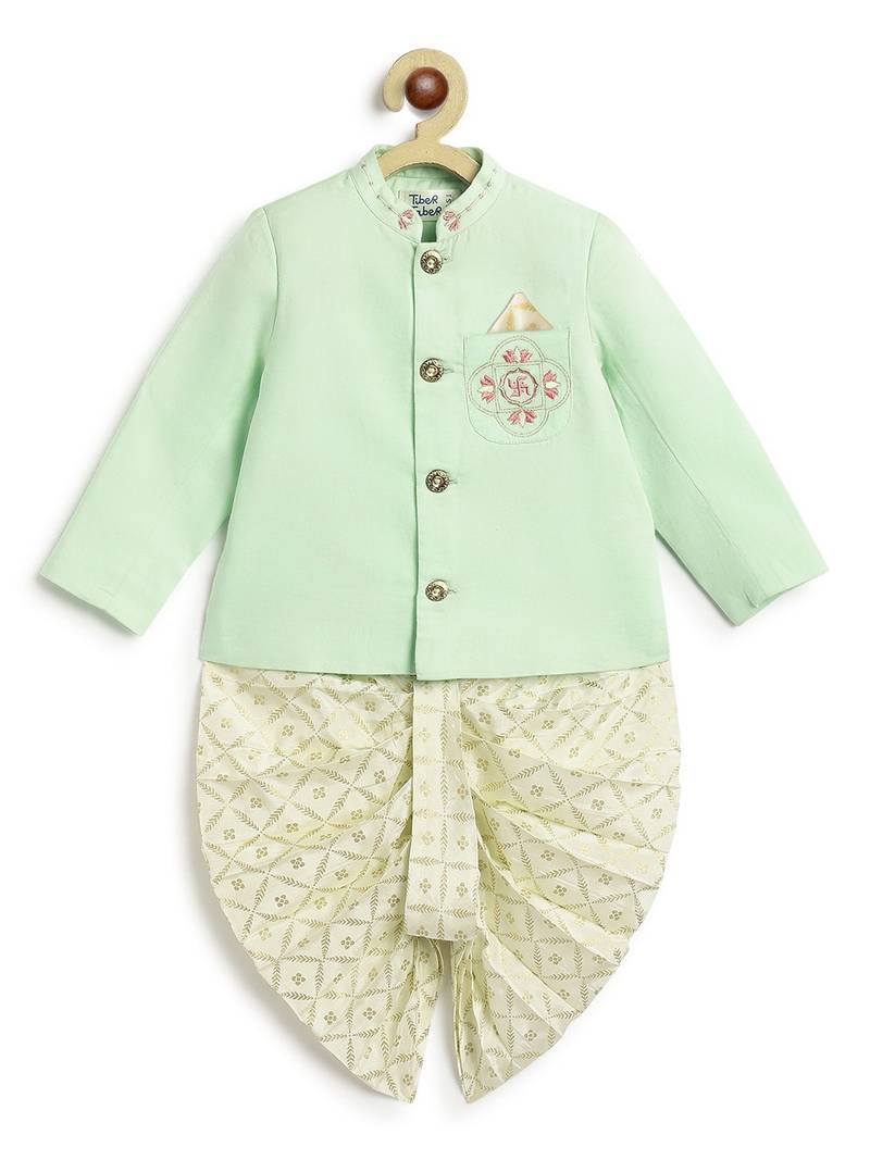 Green plain viscose  bandhgala Set