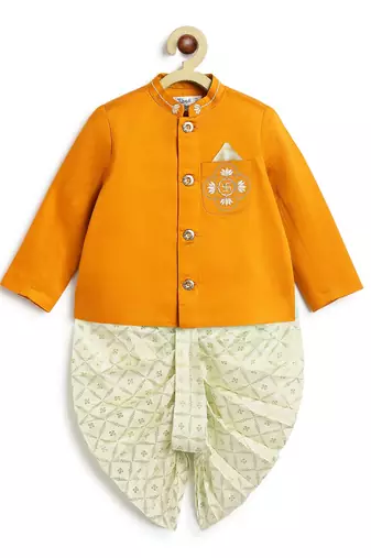 Yellow plain viscose  bandhgala Set