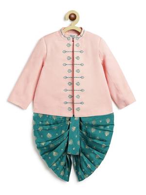 Pink embroidered viscose bandhgala Set 1