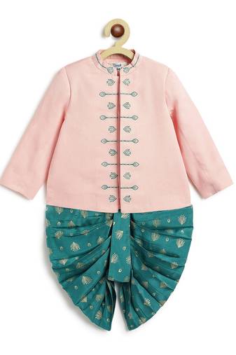 Pink embroidered viscose bandhgala Set