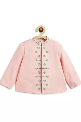 Pink embroidered viscose bandhgala Set