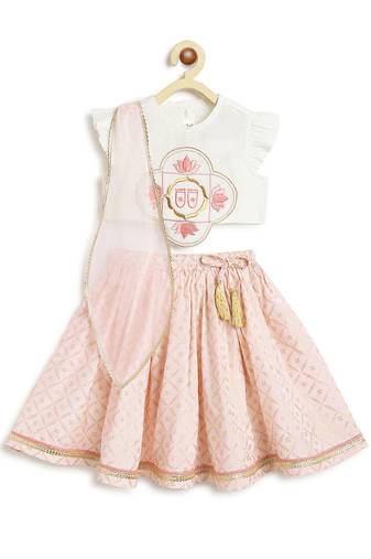 White printed viscose lehenga set