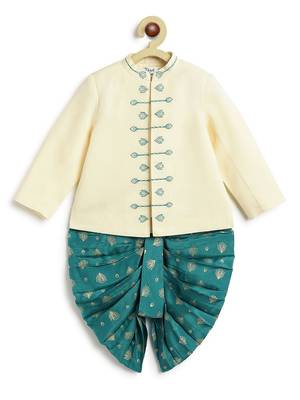 Cream embroidered viscose  bandhgala Set 2