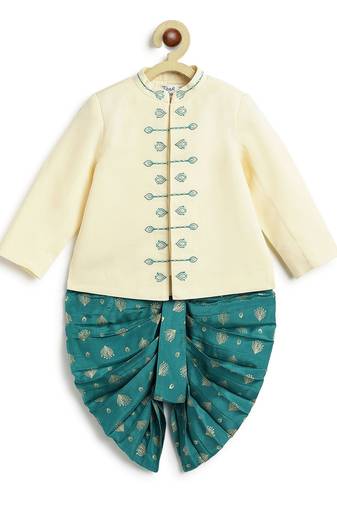 Cream embroidered viscose  bandhgala Set