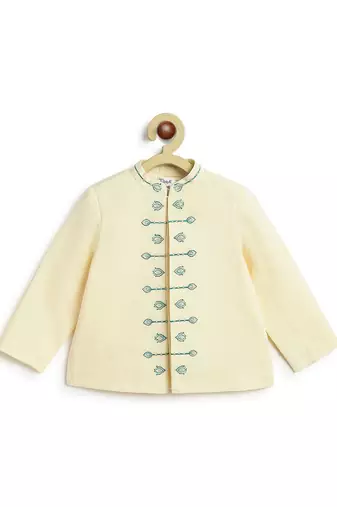 Cream embroidered viscose  bandhgala Set