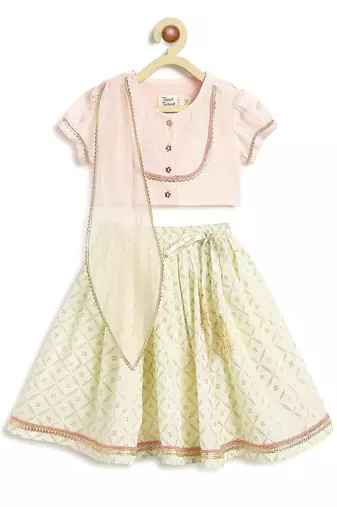 Pink Printed viscose lehenga set