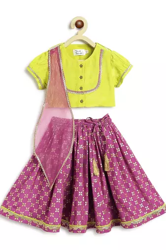 Green printed viscose lehenga set