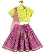 Green printed viscose lehenga set