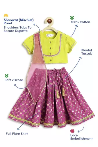 Green printed viscose lehenga set