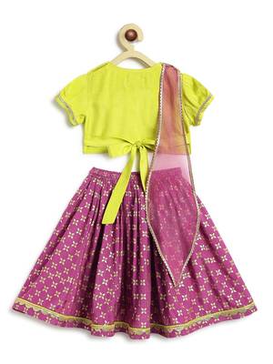 Green printed viscose lehenga set 4