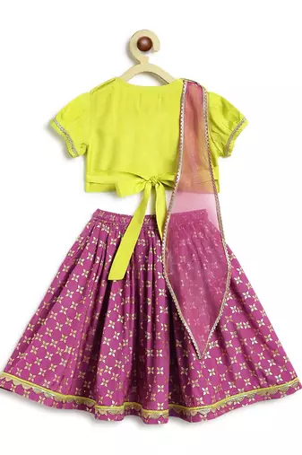 Green printed viscose lehenga set