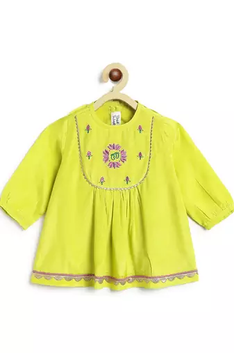 Green embroidered viscose kurta set