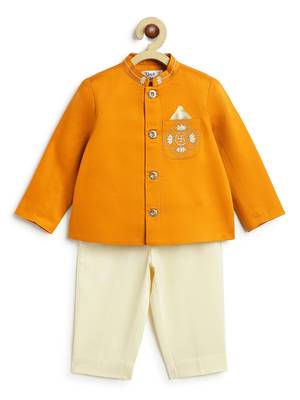 Yellow plain viscose  bandhgala Set 2