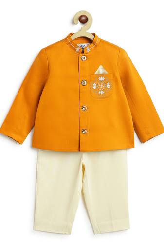 Yellow plain viscose  bandhgala Set