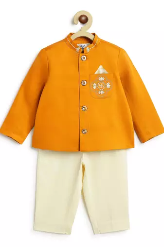 Yellow plain viscose  bandhgala Set