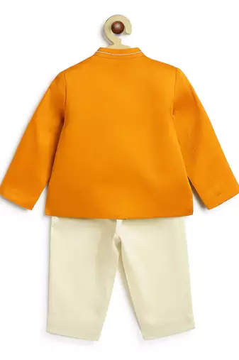 Yellow plain viscose  bandhgala Set