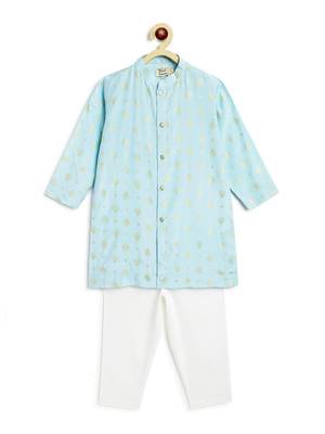Blue printed viscose kurta set 1
