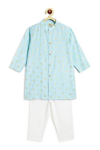 Blue printed viscose kurta set