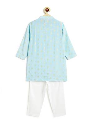 Blue printed viscose kurta set 2