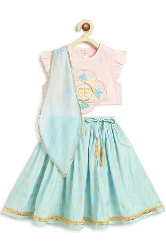 Pink embroidered viscose lehenga set